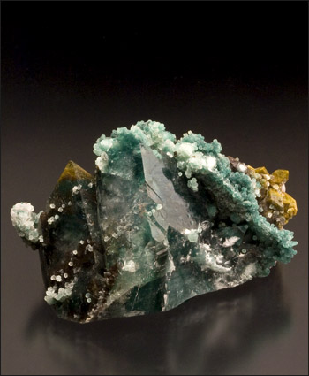 apophyllite with chlorite and mozartite Nasik India small cabinet