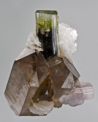 green Tourmaline Smoky Quartz Stak Nala Pakistan cabinet specimen