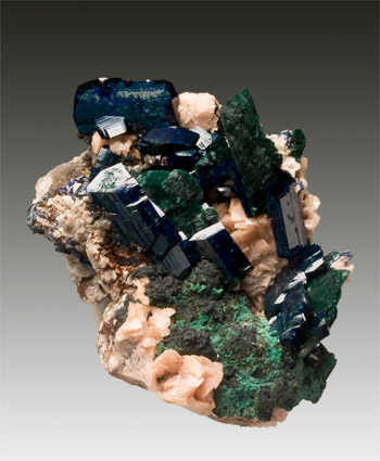 Azurite malachite dolomite Touissit Mine Morocco small cabinet