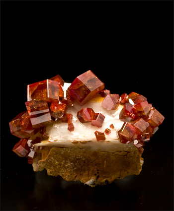 Vanadinite on barite Mibladen Morocco miniature