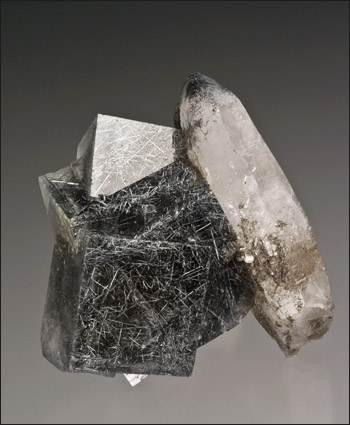 Fluorite with jamesonite inclusions on quartz Yaogangxian Mine China miniature